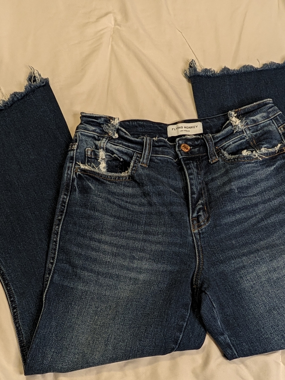 Flying Monkey Dark Indigo Frayed Crop Jeans